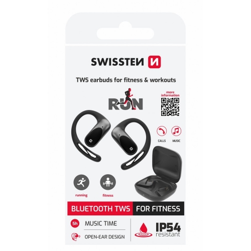 Безжични Слушалки TWS Swissten Running Open Ear, Черен