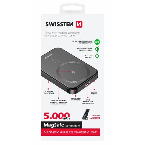 Универсална външна батерия Swissten, PD, 20W, MagSafe съвместимост, 5000mAh