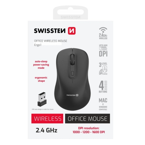 Безжична Мишка Swissten Wireless Ergo1, черен