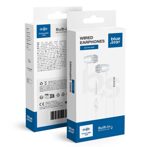 Слушалки с микрофон Blue Star PA-E67, jack 3.5 mm, бял