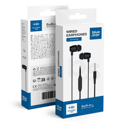 Слушалки с микрофон Blue Star PA-E67, jack 3.5 mm, Черен