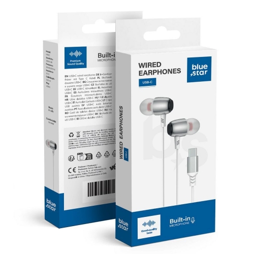 Слушалки с микрофон Blue Star, DAC, M09C, Type-C, бял