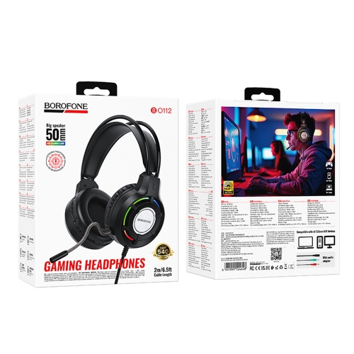 Геймърски слушалки с микрофон Borofone BO112 Wave Gaming, Черен