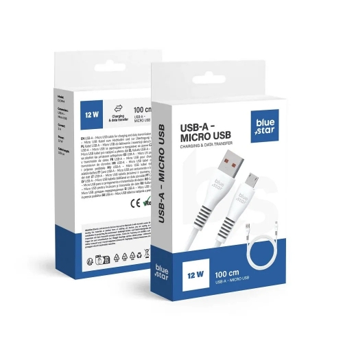 USB Кабел Blue Star DC99M, USB-A към Micro USB, 2A, 1m, бял