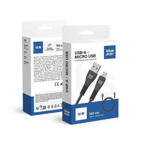 USB Кабел Blue Star DC99M, USB-A към Micro USB, 2A, 1m, Черен