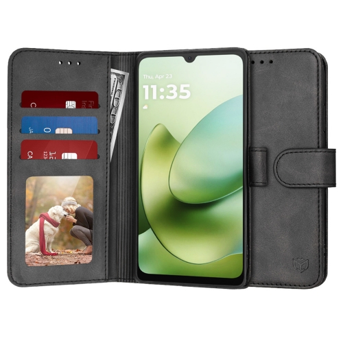 Калъф тефтер Techsuit Leather Folio за Motorola Moto G06, черен