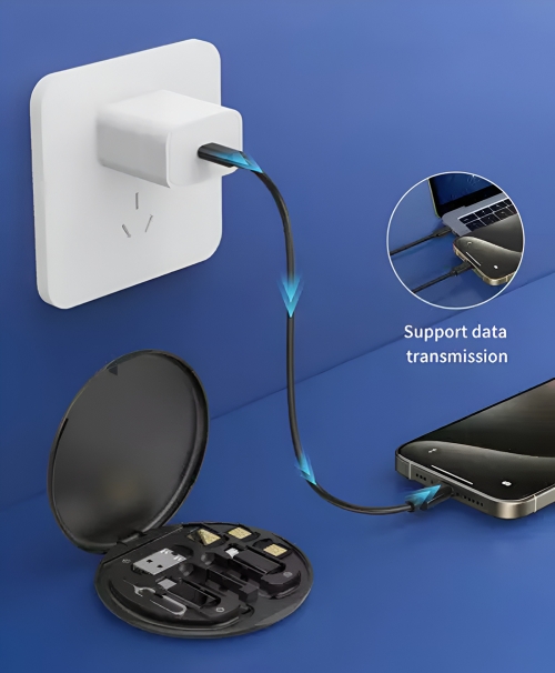 Комплект кабел SENDEM, Type-C към Type-C с адаптери Lightning, Micro USB и USB-A, 60W, Бял