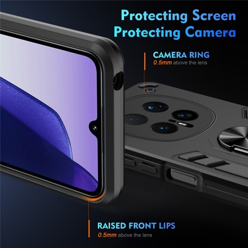 Удароустойчив калъф Hybrid Ring Holder Kickstand за Honor Magic8 Pro 5G, Черен