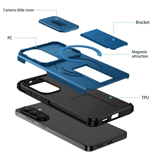 Калъф Magnetic Metal Kickstand Camera Slider за Samsung Galaxy S26 / S26 Pro, син