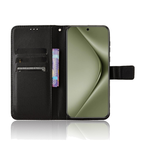 Калъф Тефтер Diamond Texture PU Leather за Huawei Pura 70 Pro/70 Pro+/70 Ultra, Черен