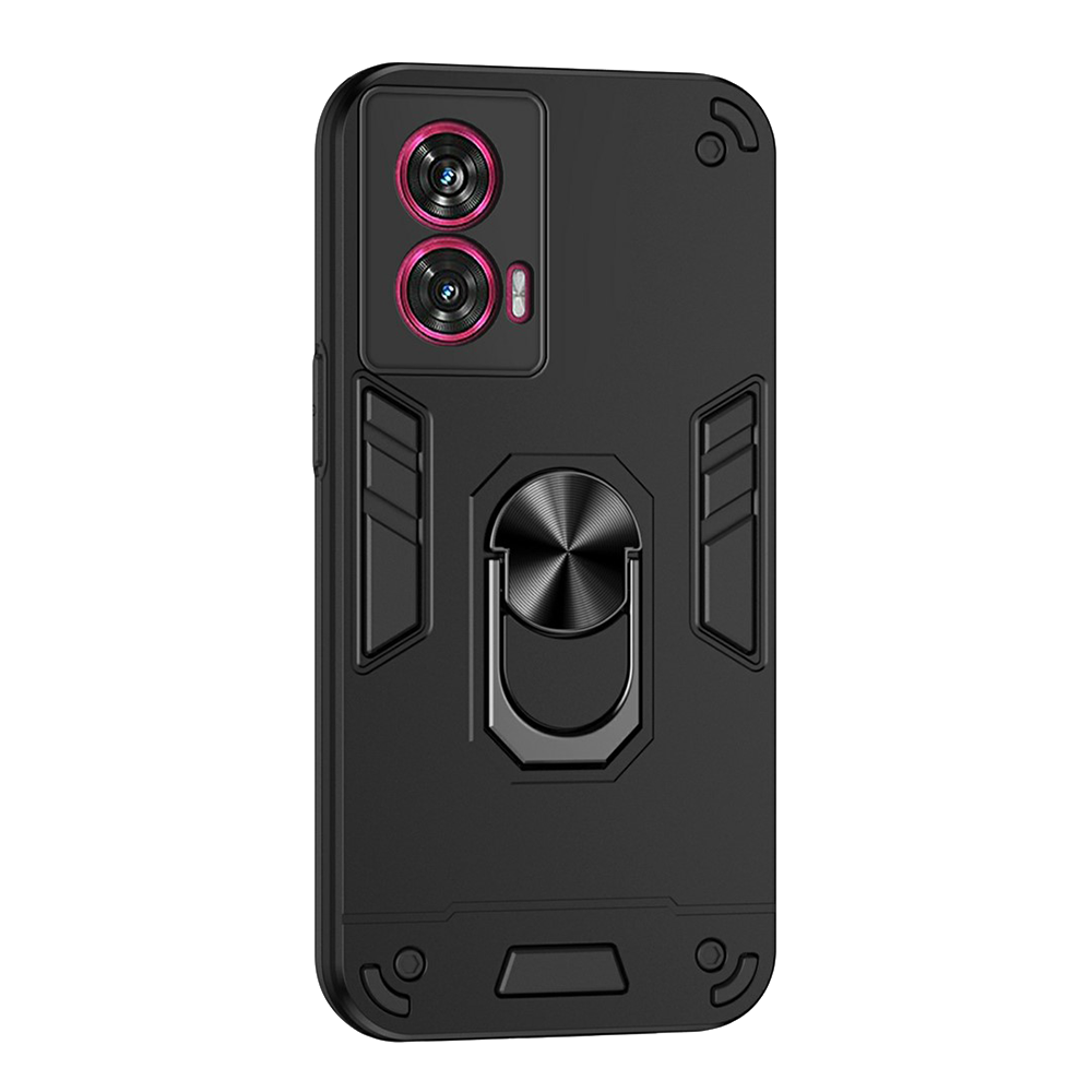 Удароустойчив гръб Ring Holder Kickstand за Motorola Edge 50 Fusion 5G, Черен