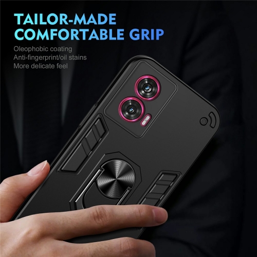 Удароустойчив гръб Ring Holder Kickstand за Motorola Edge 50 Fusion 5G, Черен
