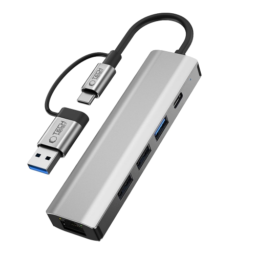 Адаптер 5 в 1 за лаптоп Tech-Protect HB03 Hub USB -Type C, сив