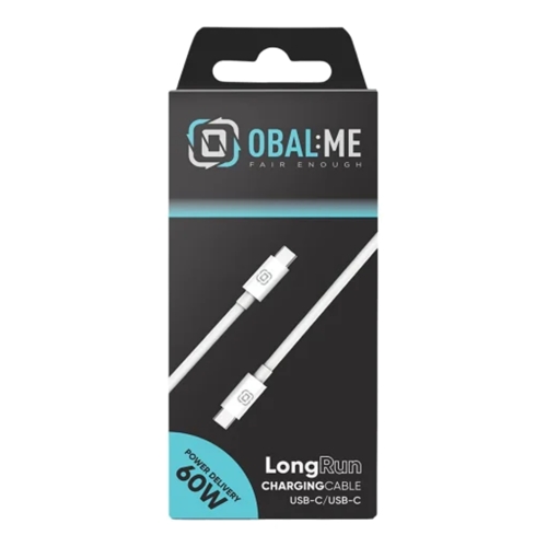 Кабел Obal-Me LongRun USB-C към USB-C, 60W, 1m, бял