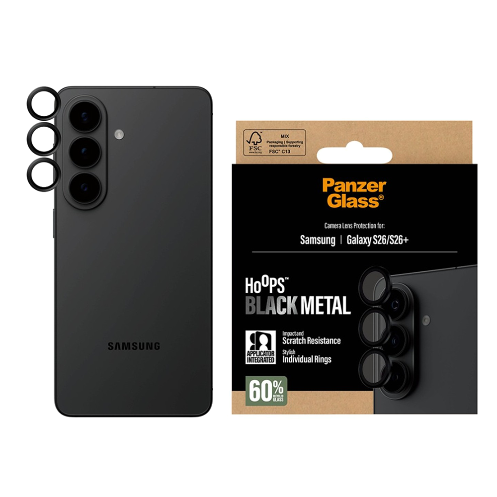 Стъклен Протектор за камера PanzerGlass Hoops Lens Protector за Samsung Galaxy S26 / S26 Plus, черен