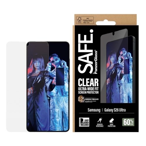 Стъклен Протектор SAFE Ultra-Wide Fit за Samsung Galaxy S26 Ultra, прозрачен