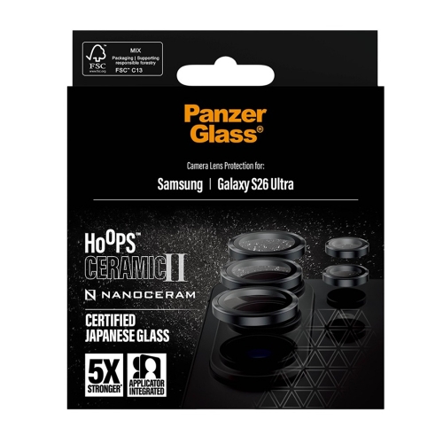 Стъклен протектор за камера PanzerGlass Hoops Lens Protector Ceramic II за Samsung Galaxy S26 Ultra, черен