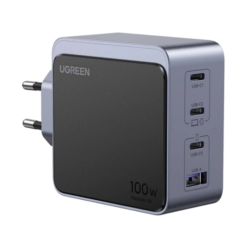 Зарядно UGREEN X565 220V, 3xUSB-C,1xUSB A,GaN,100W, сив