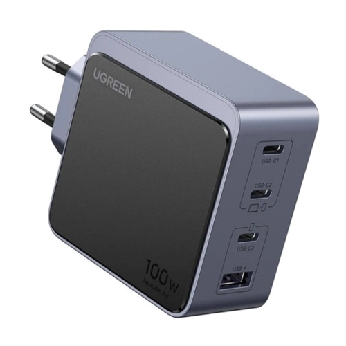 Зарядно UGREEN X565 220V, 3xUSB-C,1xUSB A,GaN,100W, сив
