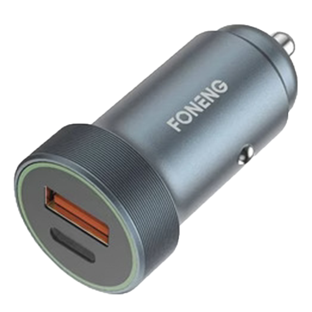 Зарядно за кола Foneng C16, PD, 12V, 30W, 1xUSB-C+1xUSB, QC3.0, сив