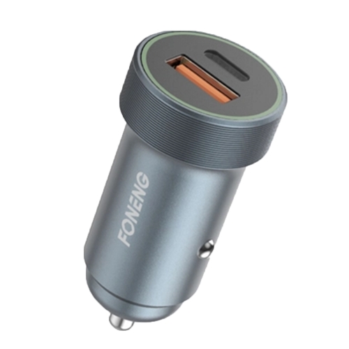 Зарядно за кола Foneng C16, PD, 12V, 30W, 1xUSB-C+1xUSB, QC3.0, сив