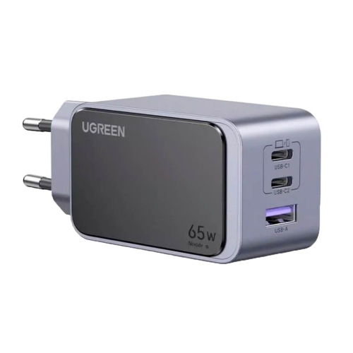 Зарядно Ugreen X553 Nexode Air, 220V, 2xUSB-C,1xUSB A, GaN, 65W, тъмносив