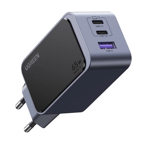 Зарядно Ugreen X553 Nexode Air, 220V, 2xUSB-C,1xUSB A, GaN, 65W, тъмносив
