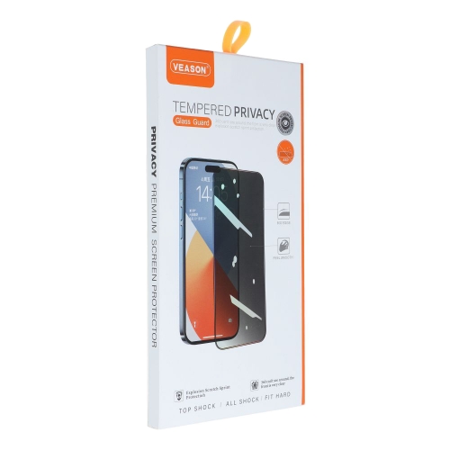 Стъклен протектор Veason 6D Pro Full Glue Privacy за iPhone 17 Pro, черен