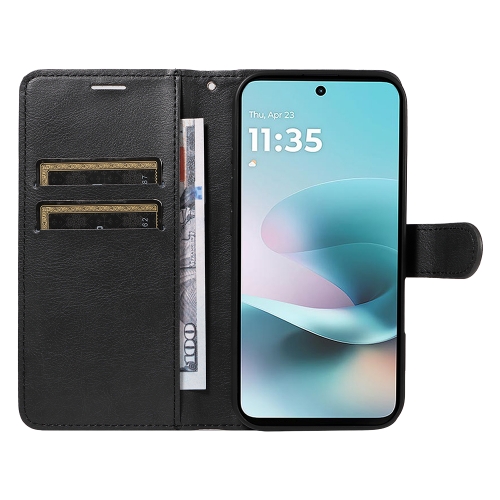 Калъф тефтер Leather Wallet Stand за Motorola Moto G57 Power 5G/ G67 Power 5G, черен