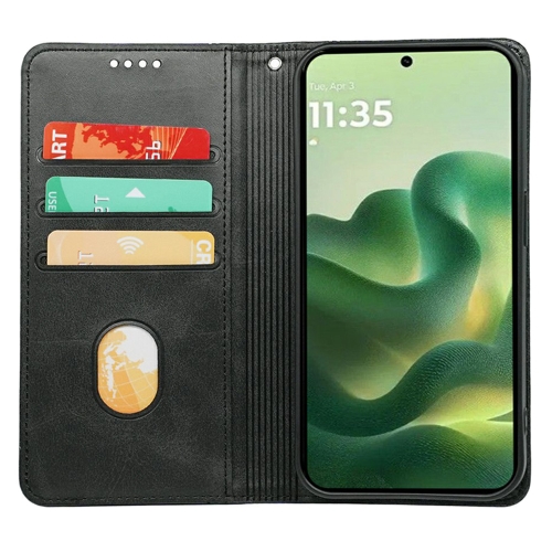 Калъф тефтер Calf Texture Leather за Motorola Edge 70 Fusion+ 5G/Edge 70 Fusion 5G, черен