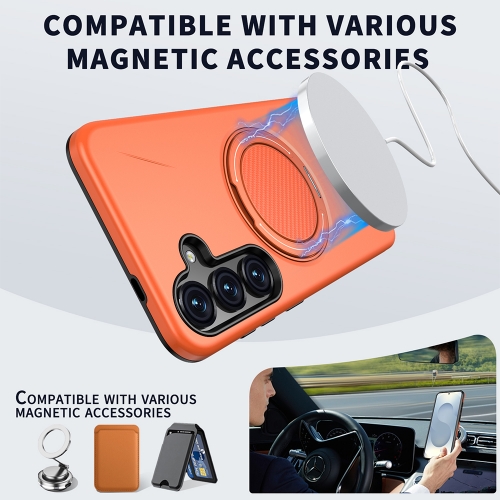 Удароустойчив калъф Kickstand Magnetic за Samsung Galaxy S25 FE, оранжев