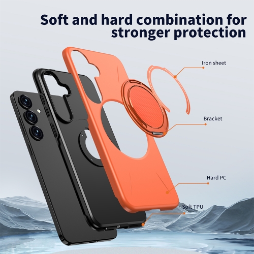 Удароустойчив калъф Kickstand Magnetic за Samsung Galaxy S25 FE, оранжев
