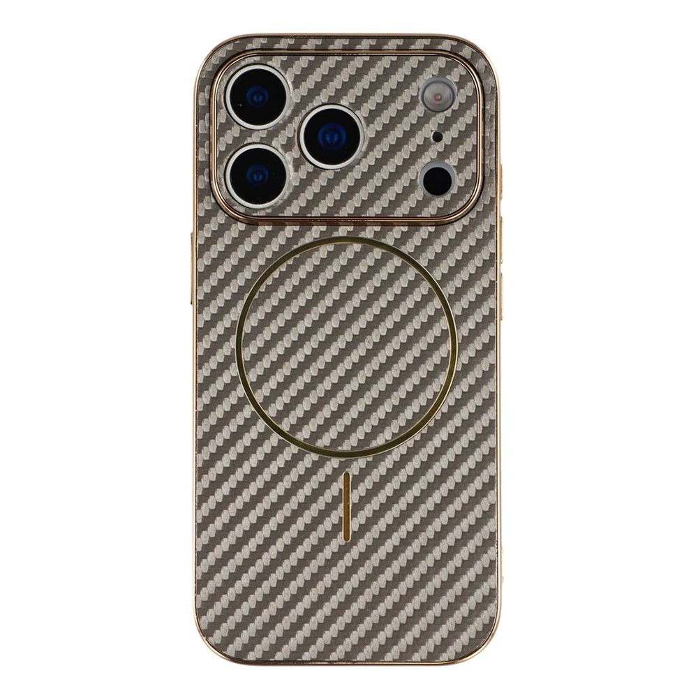 Калъф Carbon Fiber Textured Electroplated TPU за Iphone 17 Pro, бронзов-сив