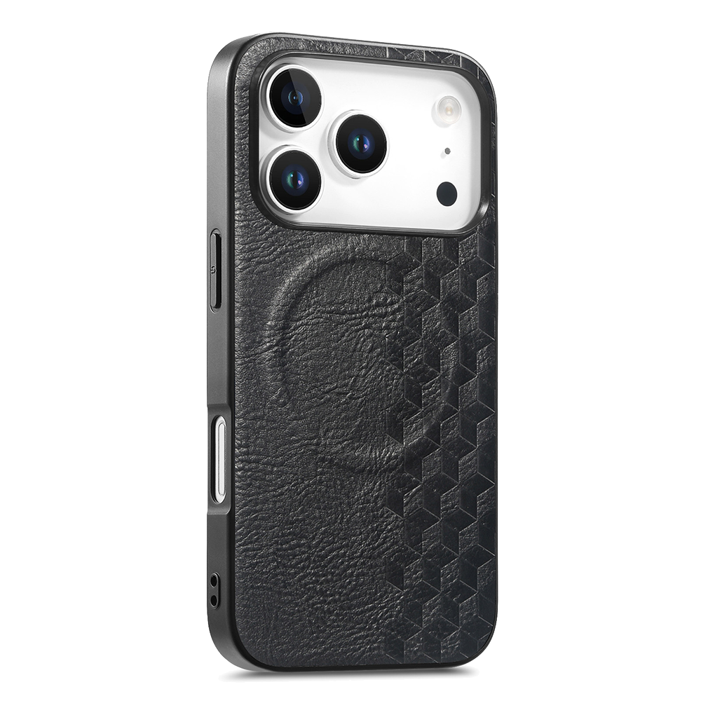 Калъф MagSF Grid Pattern PU Leather + PC за Iphone 17 Pro, черен