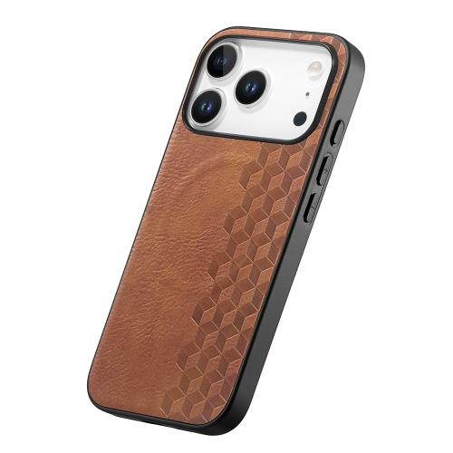 Калъф MagSF Grid Pattern PU Leather + PC за Iphone 17 Pro, кафяв