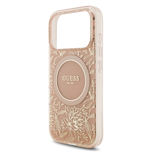Калъф Guess IML Flowers Allover Strap MagSafe Case за iPhone 17 Pro, розов