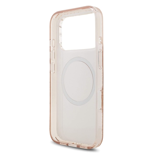 Калъф Guess IML Flowers Allover Strap MagSafe Case за iPhone 17 Pro, розов