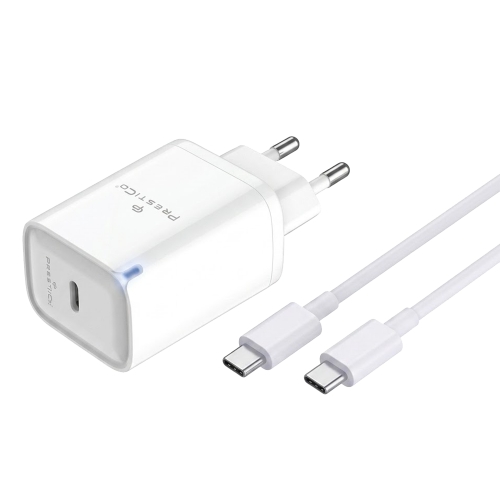Зарядно 220V Prestico F24S, USB-C, 45W + C2C, PD, GaN, бял