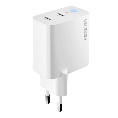 Зарядно 220V Forever GaN TC-06-65CC, QC, 2xUSB-C, 65w, бял