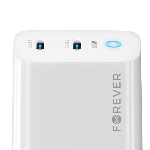 Зарядно 220V Forever GaN TC-06-65CC, QC, 2xUSB-C, 65w, бял