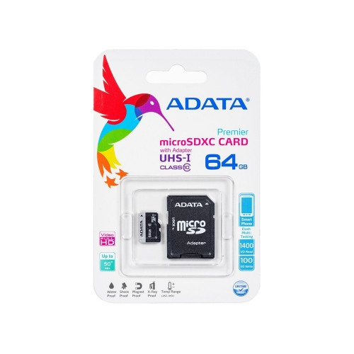 Карта Памет с Адаптер 64GB ADATA, MICRO SDHC+ADAP UHS-I CLASS10